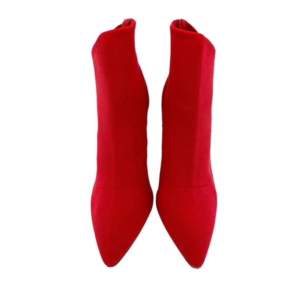 Mia Margerie Red Knit Sock Booties Pull On Stiletto Heel Pointed Toe SZ 8 - Picture 3 of 16
